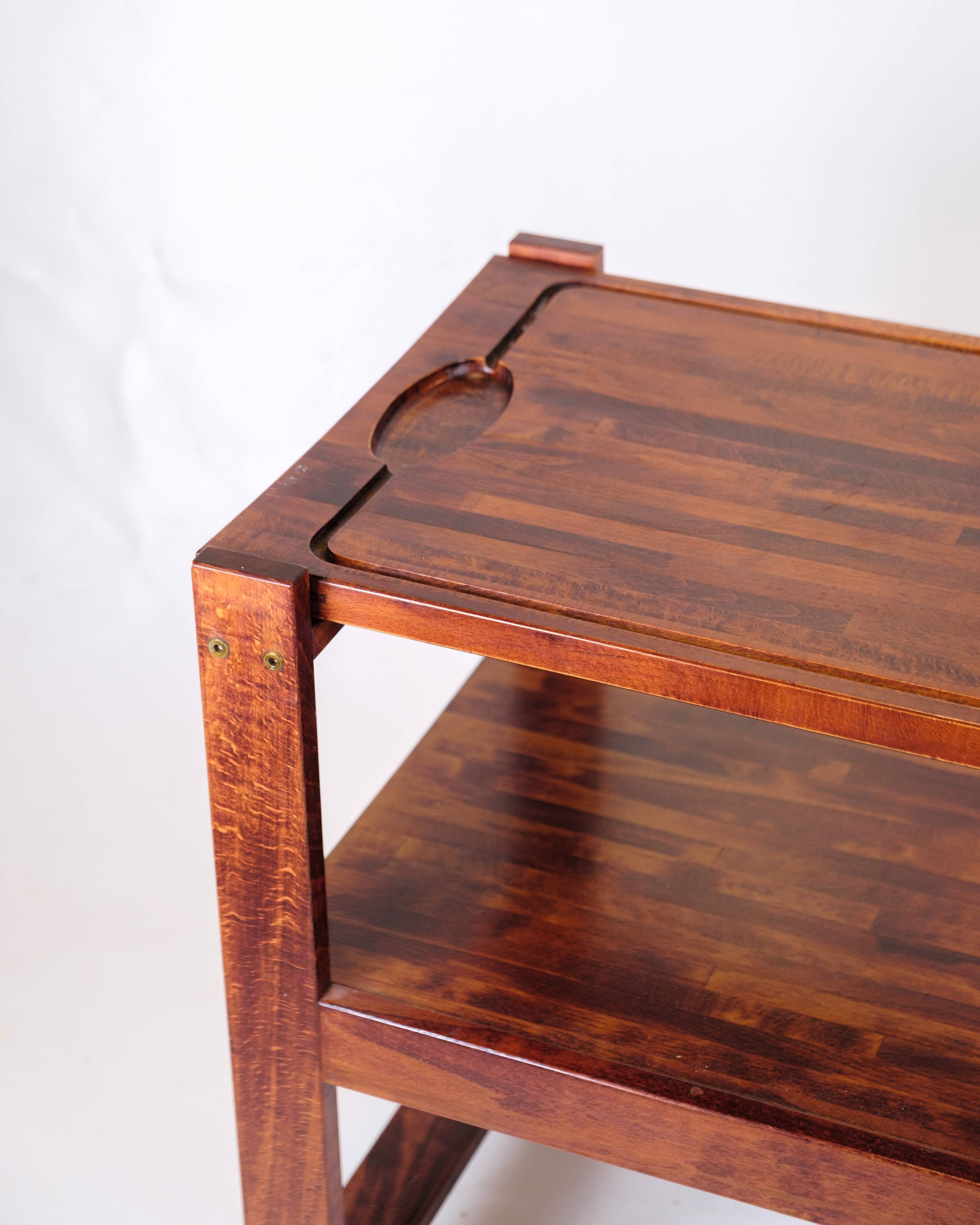 Serving cart on wheels - dark wood - removable cutting board - vintage style