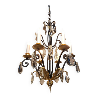 Wrought iron chandelier with gold leaf gilding