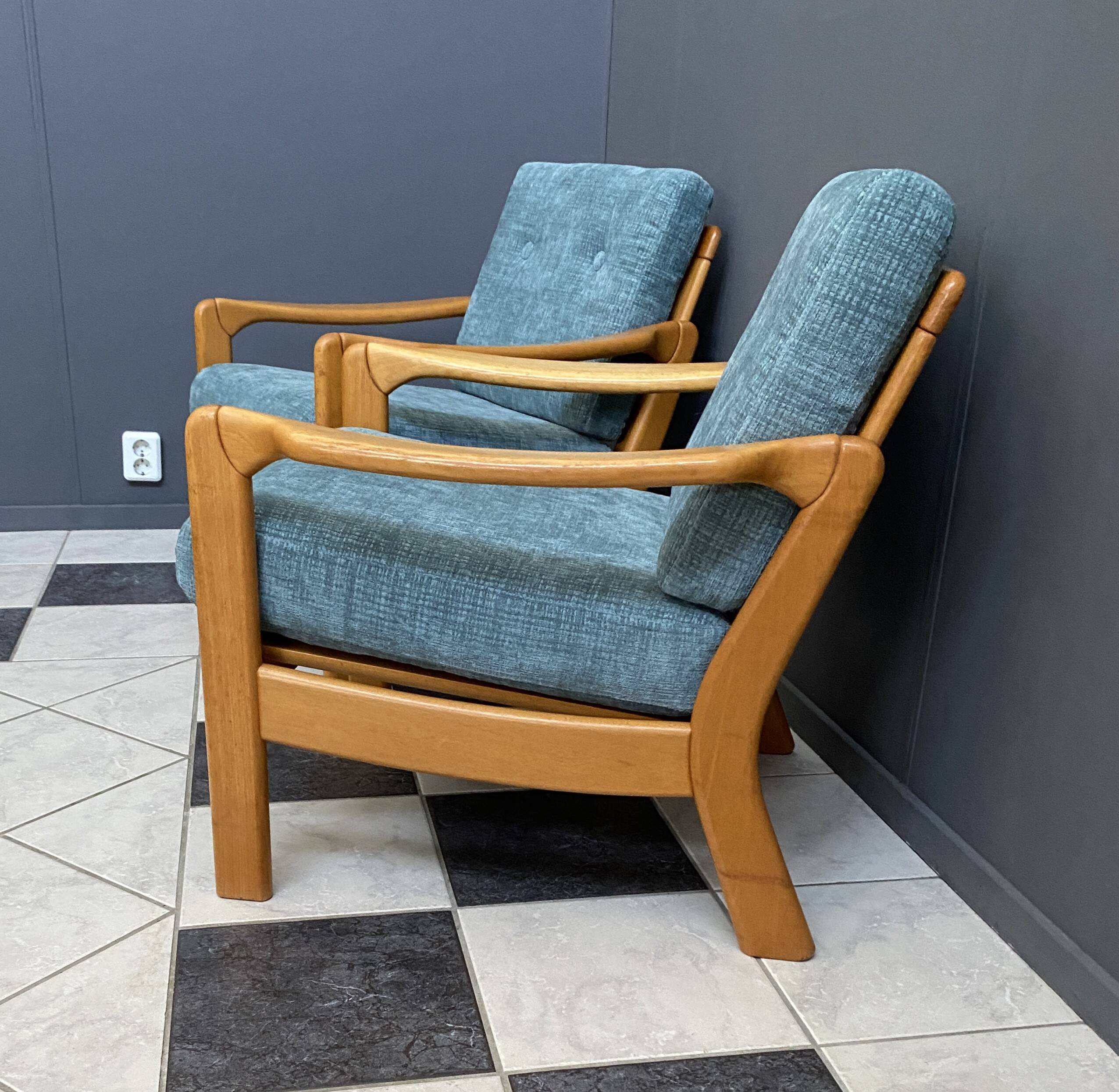 Walter Knoll blue fabric armchairs 1960s