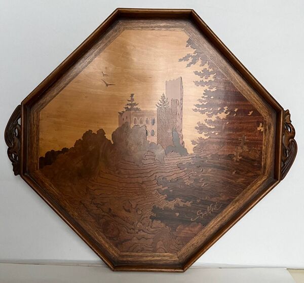 Plateau en bois Art nouveau Émile Gallé