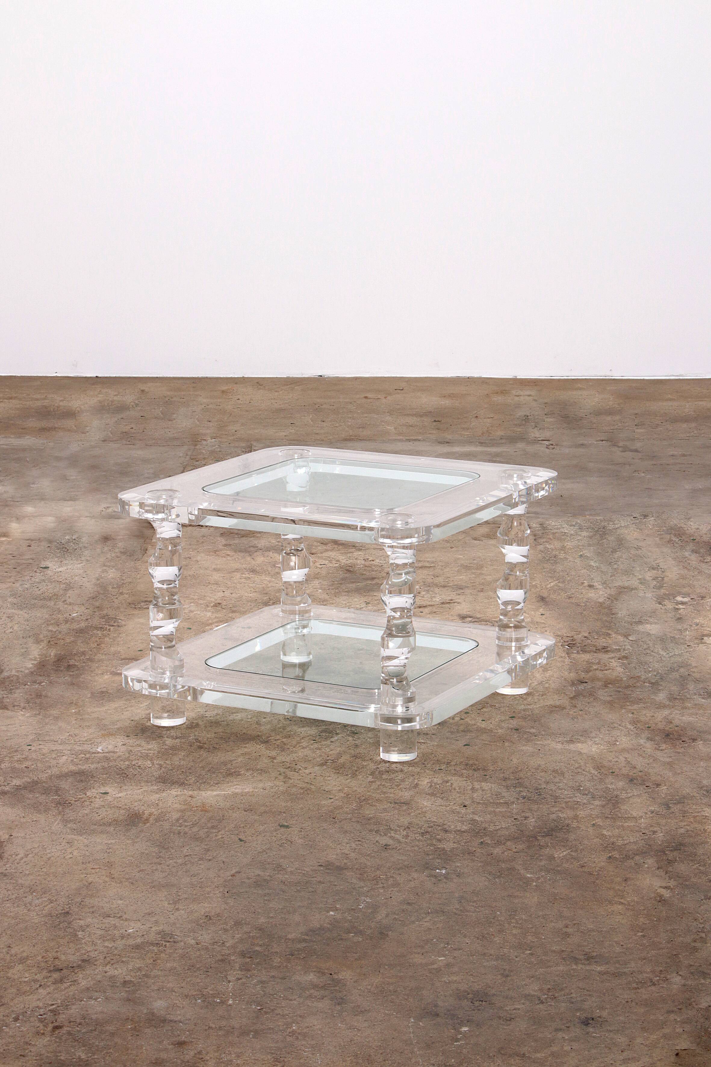 French Coffee Table Lucite and Glass Maison Romeo, 1970s