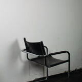 Black leather cantilever armchair 70s-80s