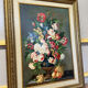 Vintage painting oil on canvas still life with flowers circa 1970