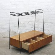Vintage wood and lacquered metal storage unit.