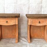 Pair of orange-pink patinated bedside tables