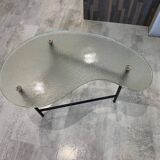 Asymmetrical tripod coffee table in granite glass, vintage bean shape, an50s
