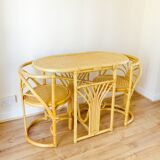 Bamboo Bistro Set / Table and Chairs Dining Set / Outdoor Cane Wicker, Mid Century Patio Furniture