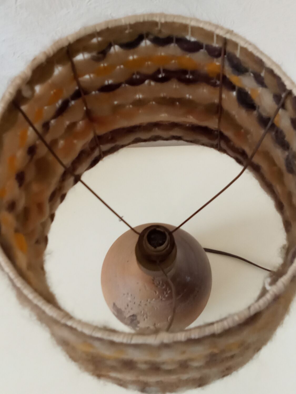 Sandstone lamp, wool lampshade, 50s/60s