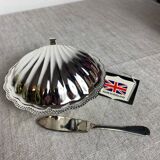 Beurrier coquille avec couteau, plaqué argent, Queen Ann