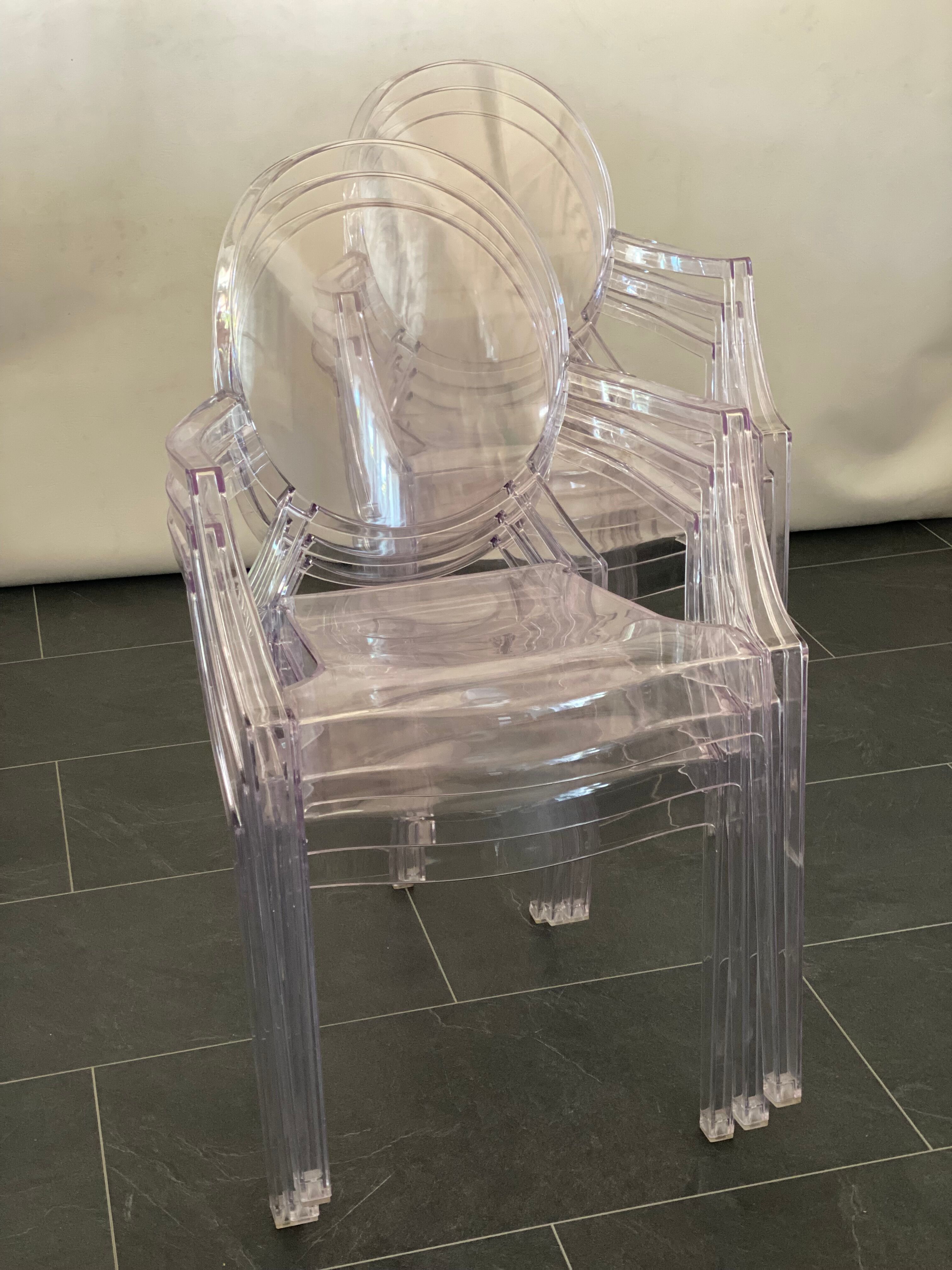 Set of six vintage transparent polycarbonate chairs
