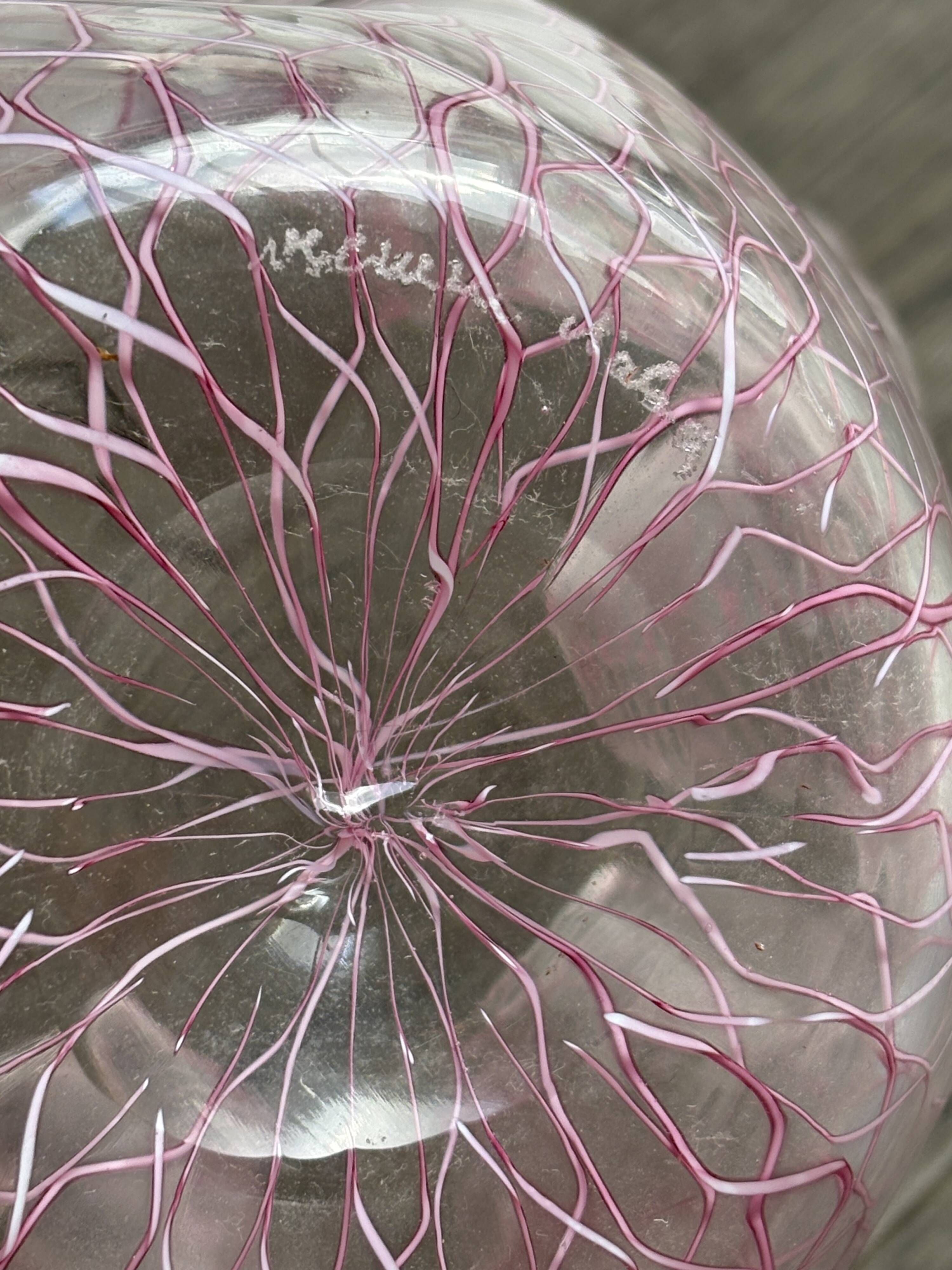 Murano glass vase (handkerchief) with a pink network pattern