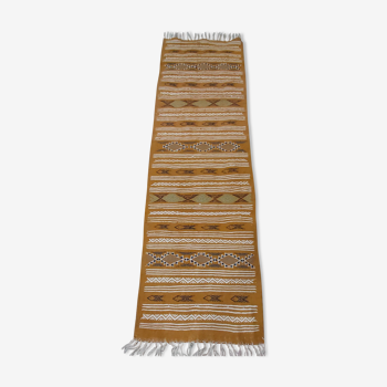 Tapis couloir couleur moutarde fait main, 200x60 cm