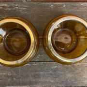 Salad bowl + 2 Antique AMBRINE Bowls Amber Glass + Gold Bronze Mounting