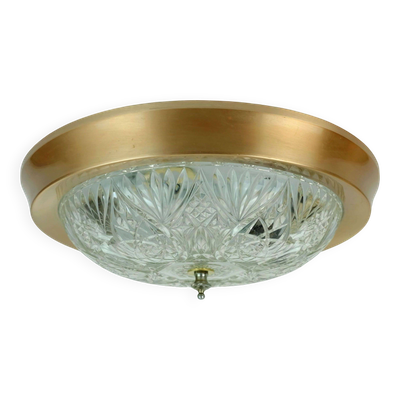 lampe de plafond de milieu de siècle, montage encastré, verre texturé et aluminium, années 1970