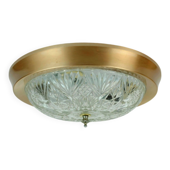 mid century ceiling LAMP flush mount textured glass and aluminum 1970s