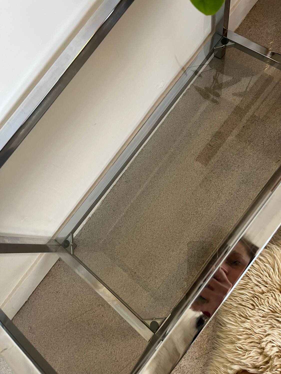 Table basse console verre et chrome vintage