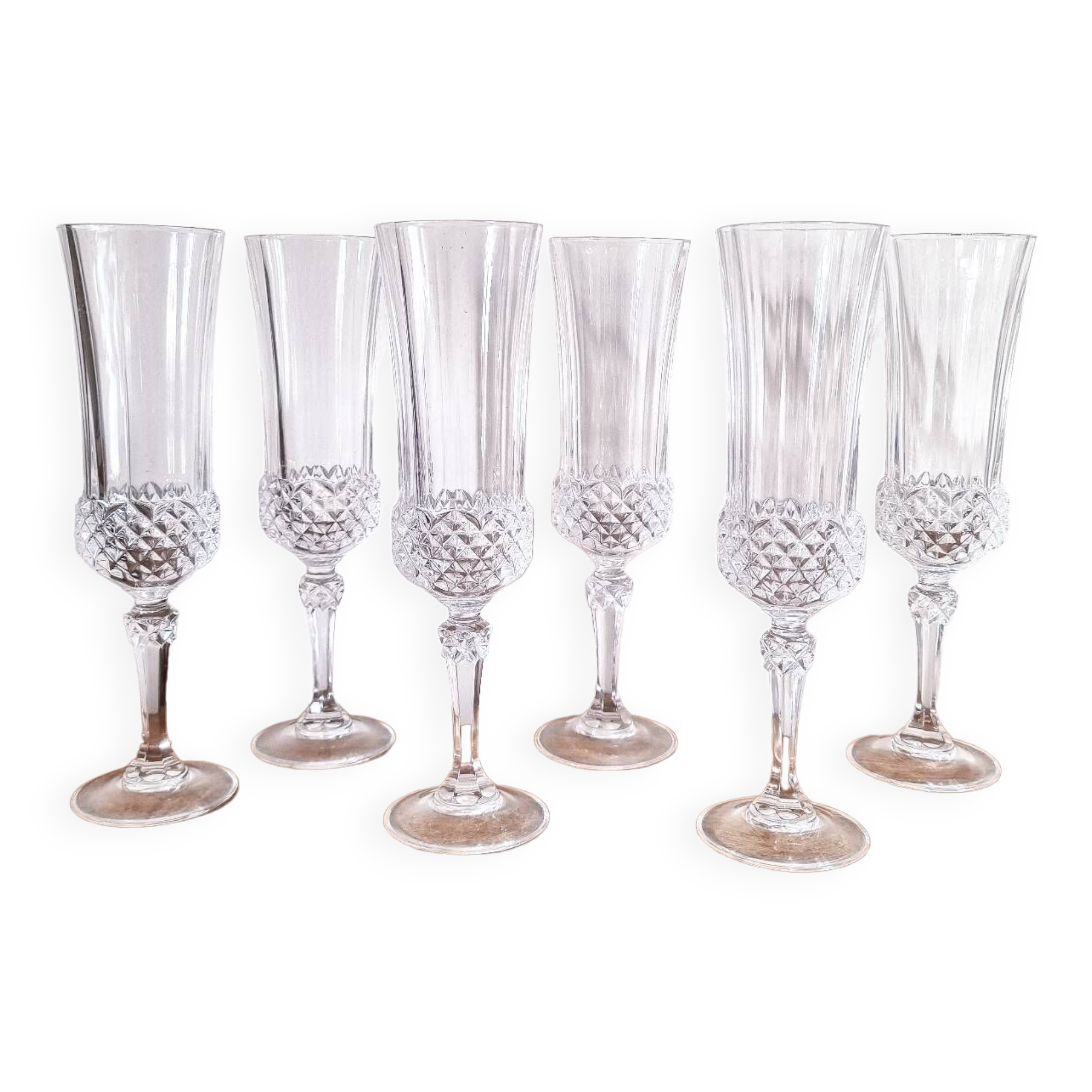 6 Champagne flutes, Arques crystal, Valencay model