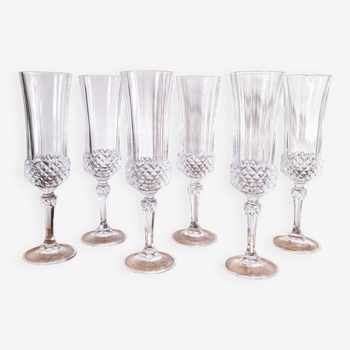 6 flûtes à Champagne, cristal d'arques, modèle Valencay