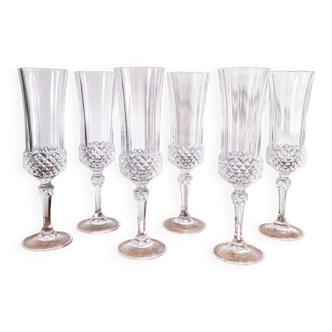 6 Champagne flutes, Arques crystal, Valencay model