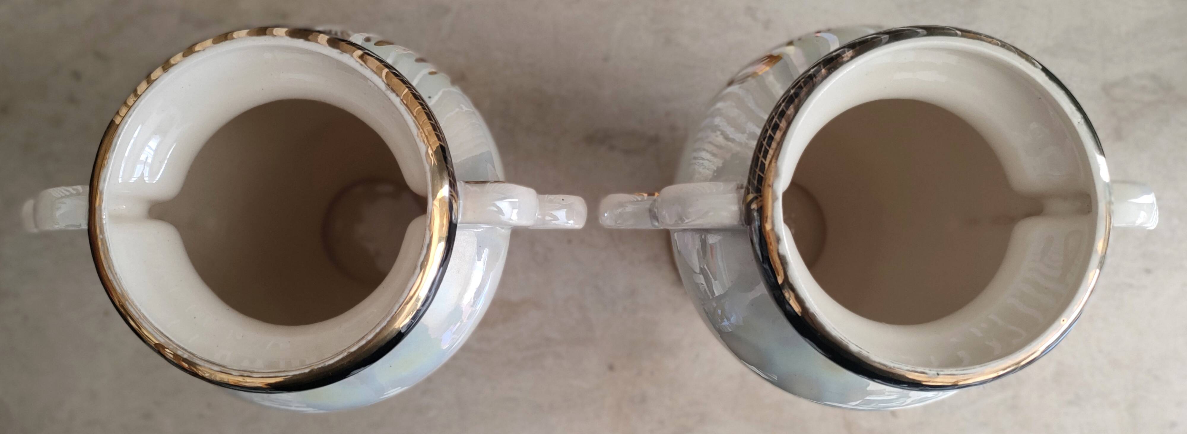 Pair of peacock vases by Hubert Bequet - Pearly ceramic - Belgium - 60s