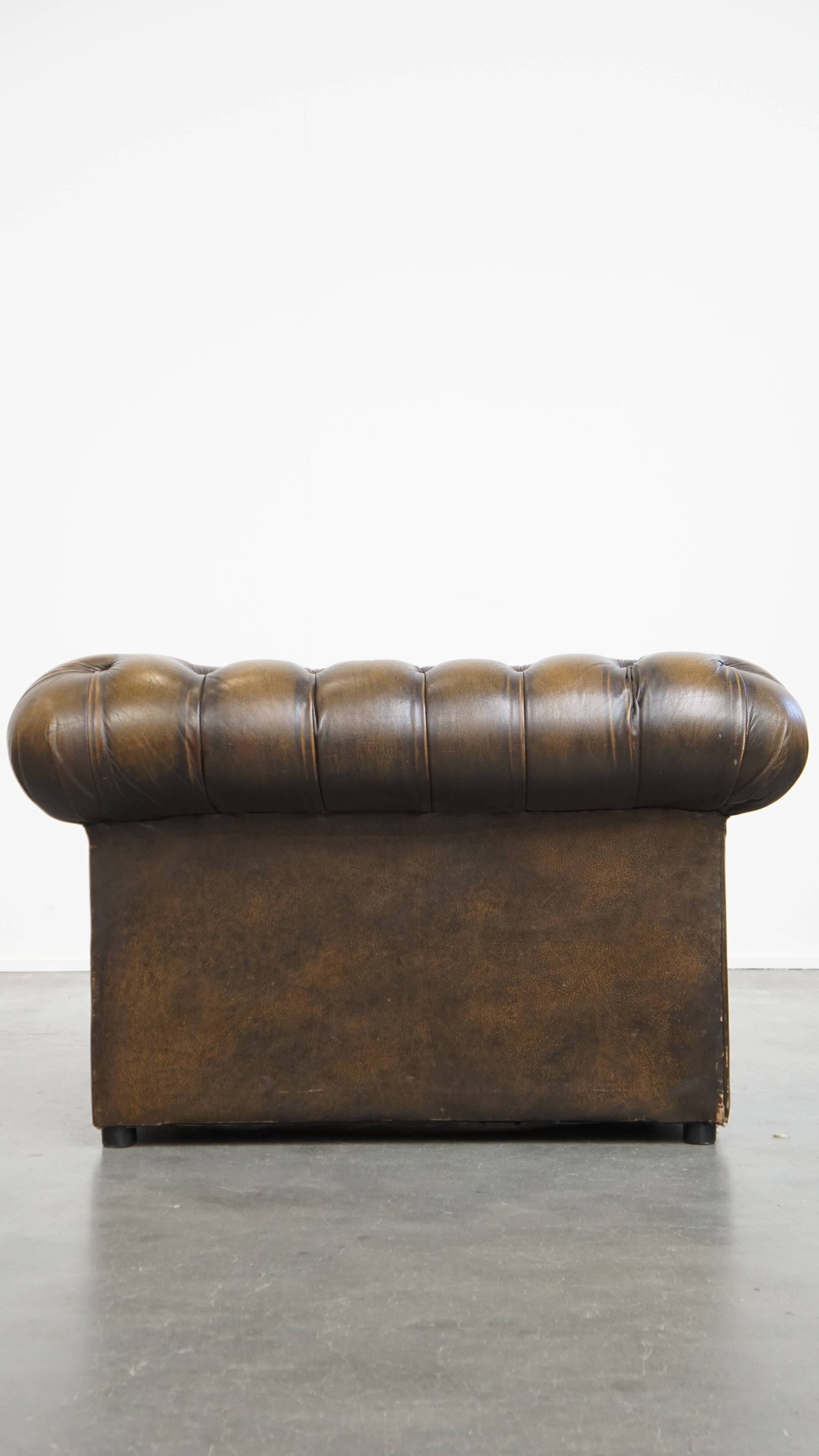 Fauteuil Chesterfield vintage en cuir de vache anglais