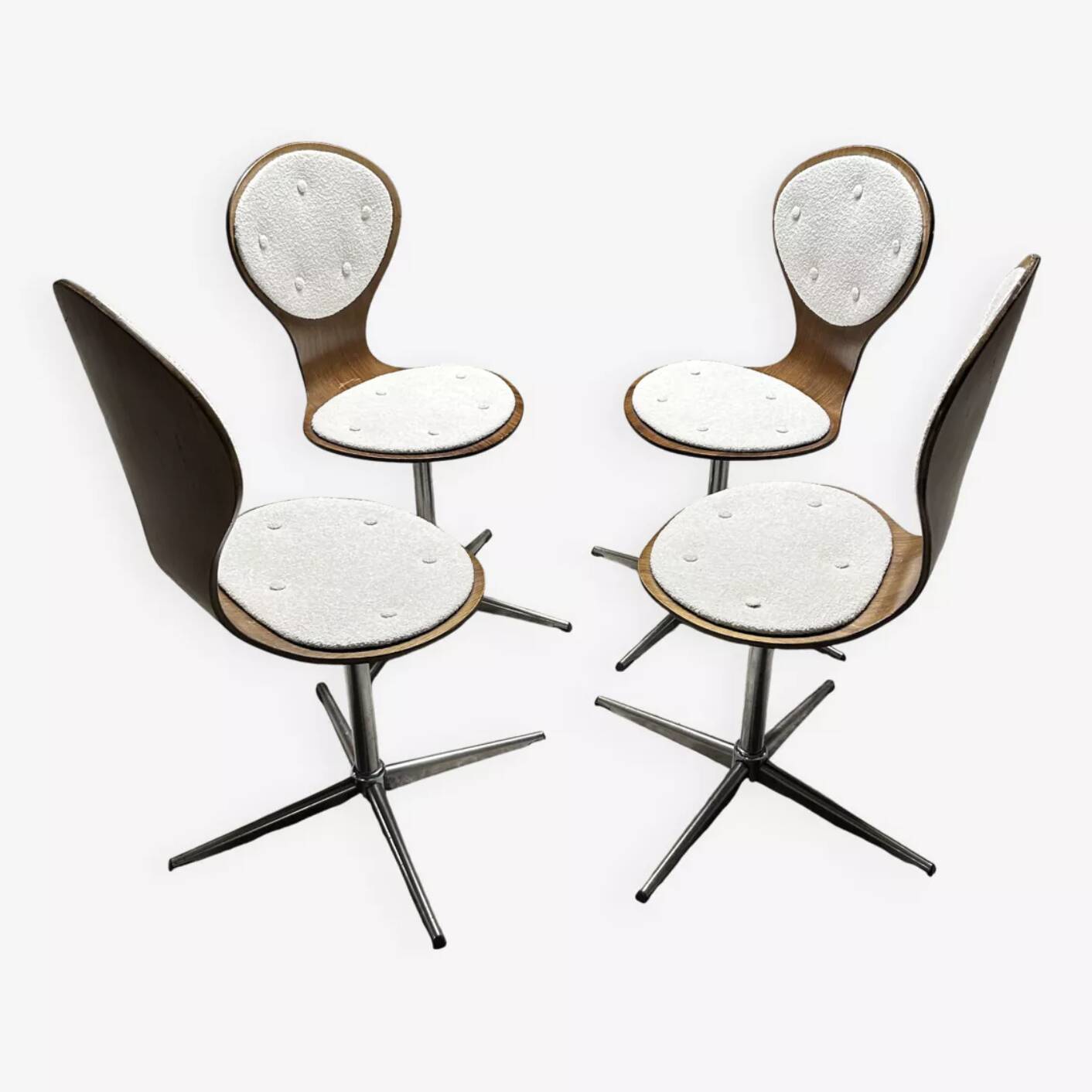 Suite de 4 chaises vintage bois cintré et palissandre. Allemagne, années 60