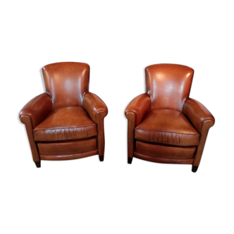 Pair of club chairs in leather
