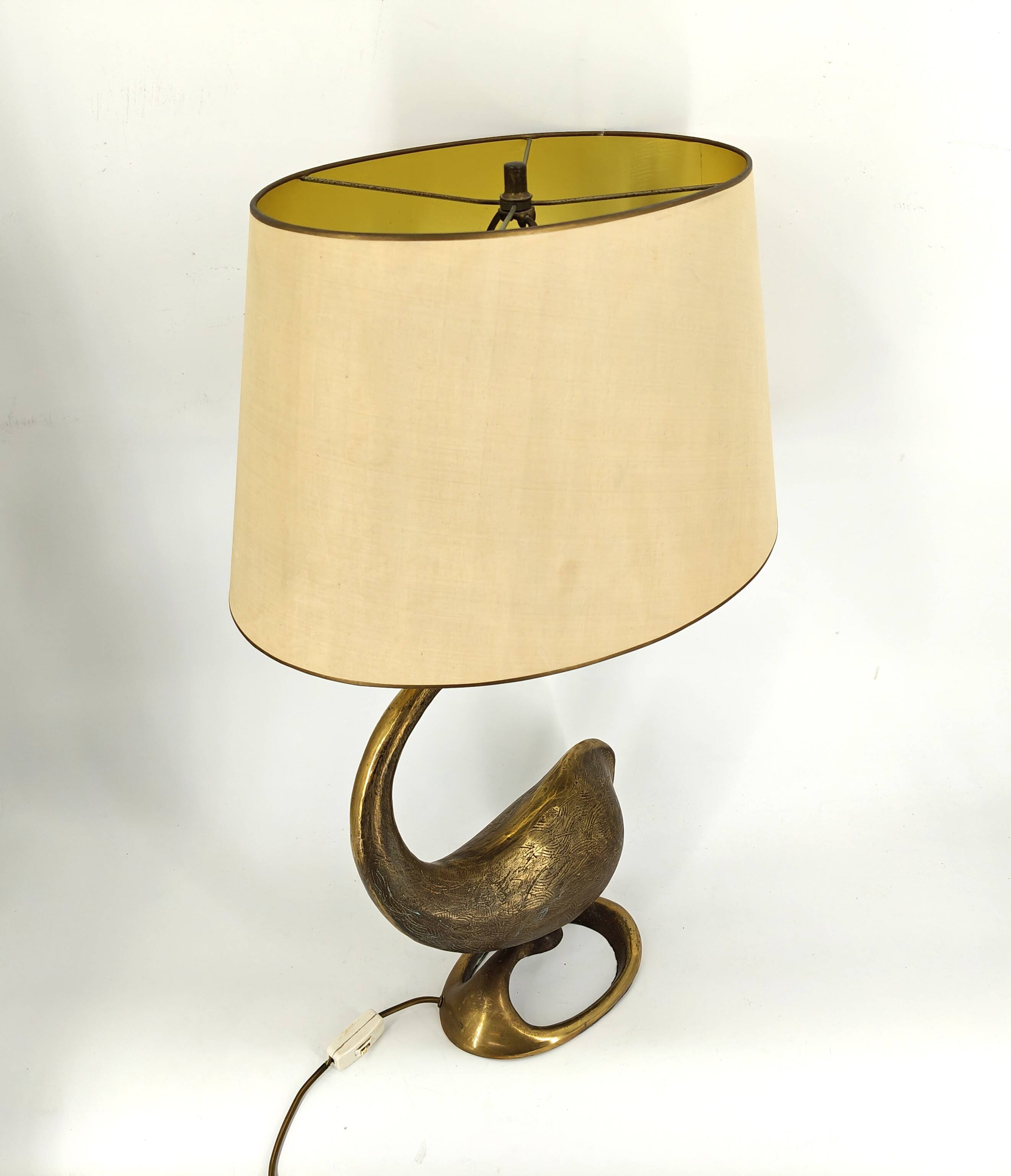 Large brass swan table lamp, 1960s