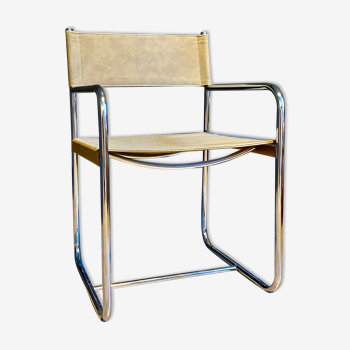 Chaise moderniste en métal et toile 1970