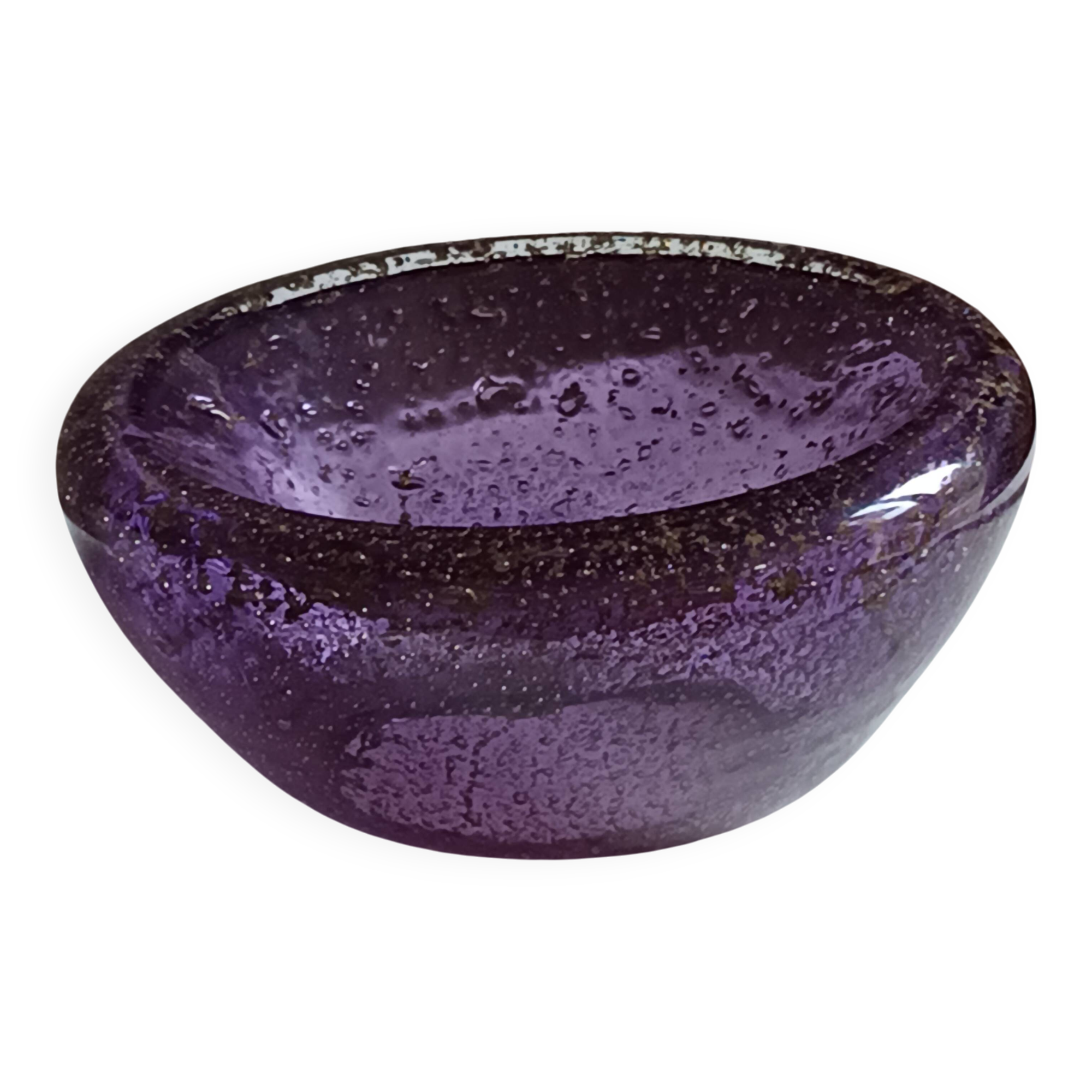 Purple Murano glass pocket bowl with aventurine – attributed to Seguso