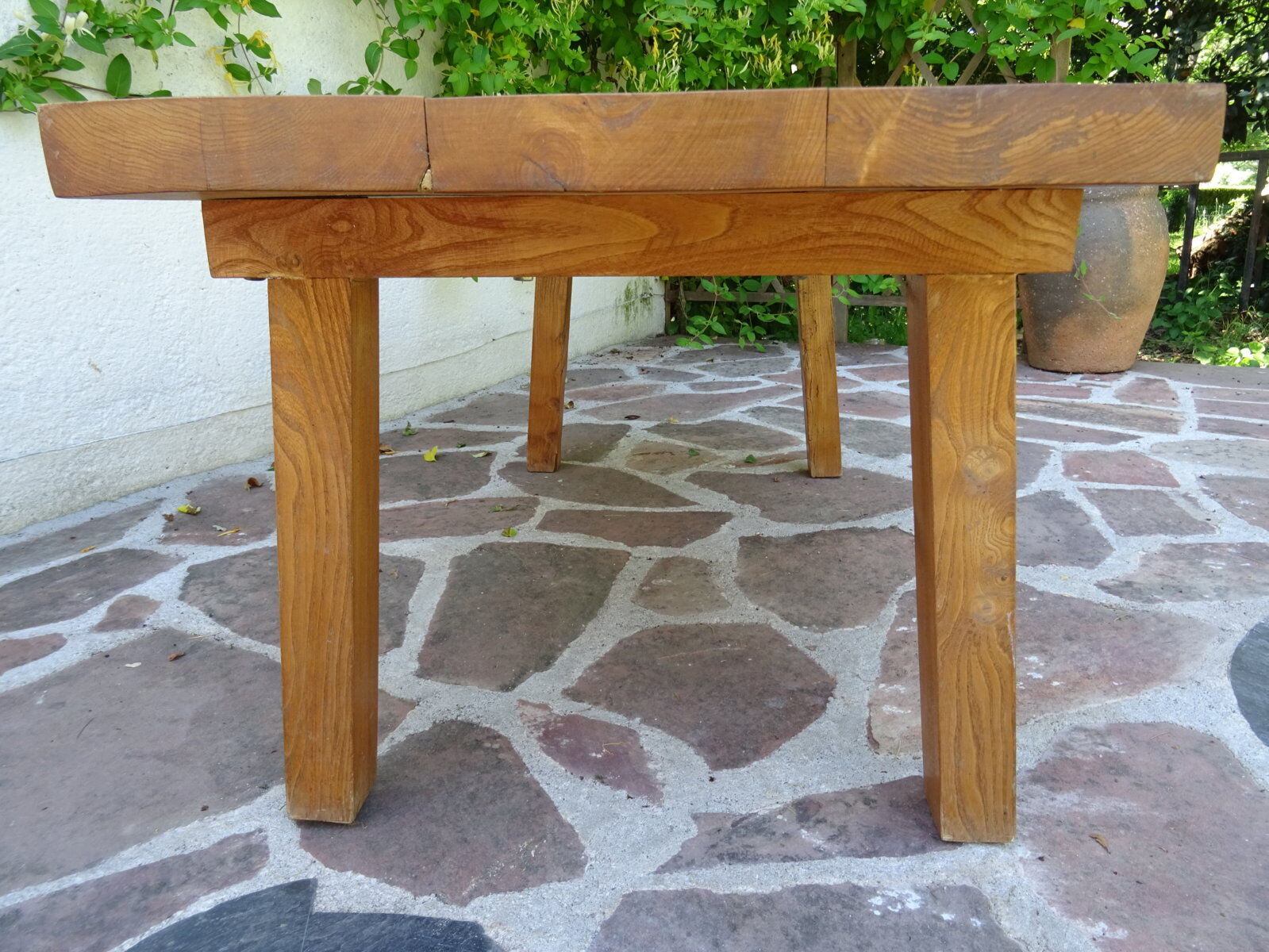 Massive elm coffee table of brutalist spirit