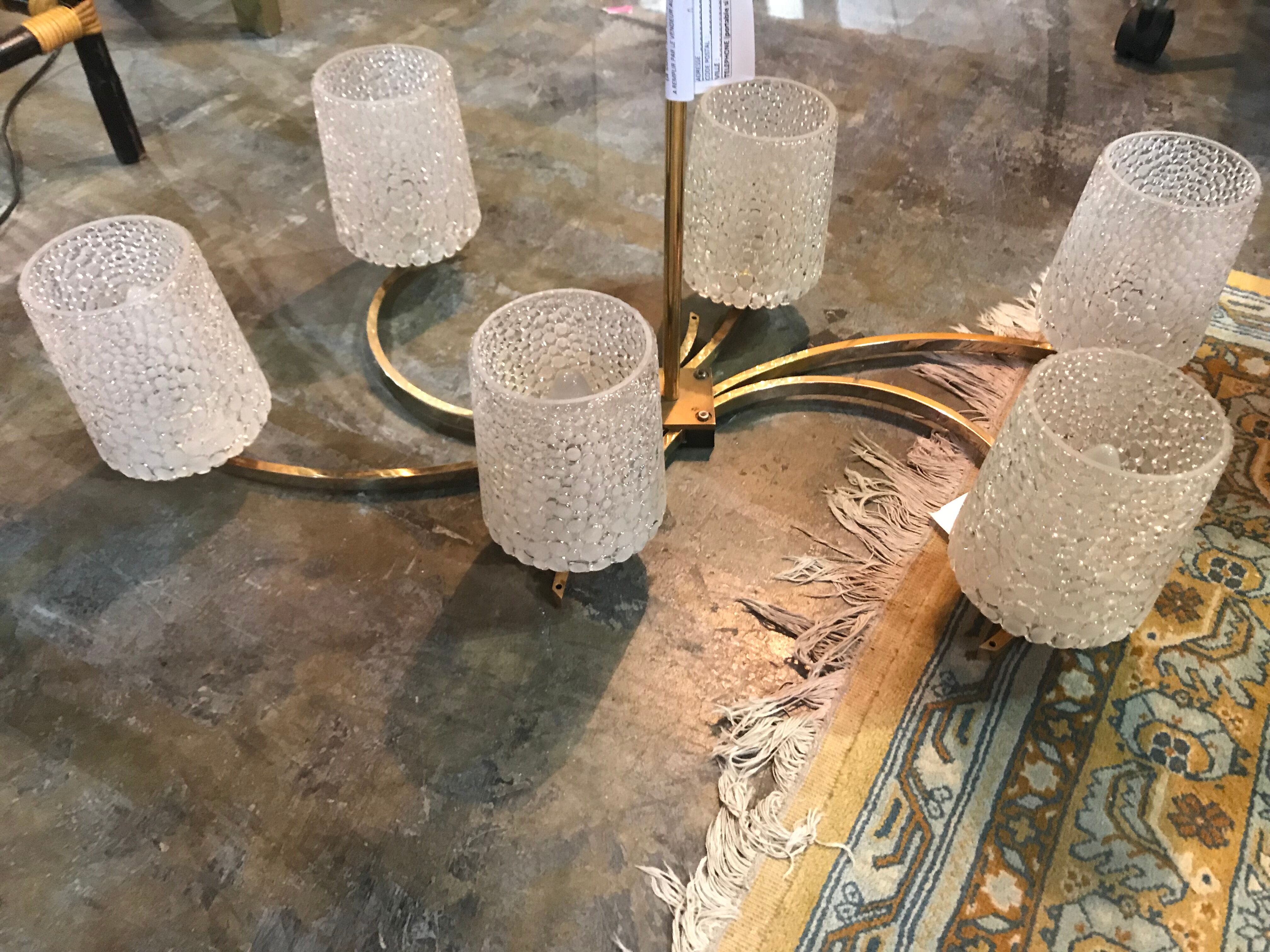 Ceiling chandelier vintage glass and brass
