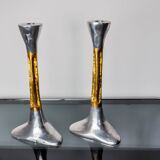 Pair of Brutalist candlesticks by David Marshall, bronze and aluminum, Spain, 1970