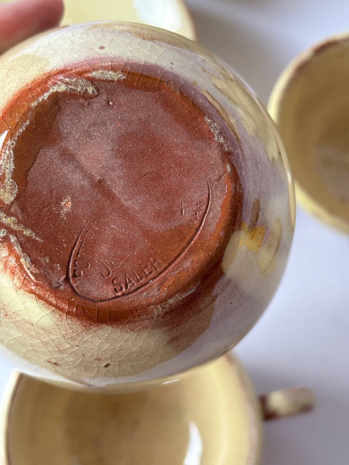 Ceramic cups, saucers and sugar bowl, Salernes, Var, 1960