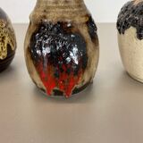 Set of 3 multi-color fat lava op art pottery vase made bay ceramics, germany