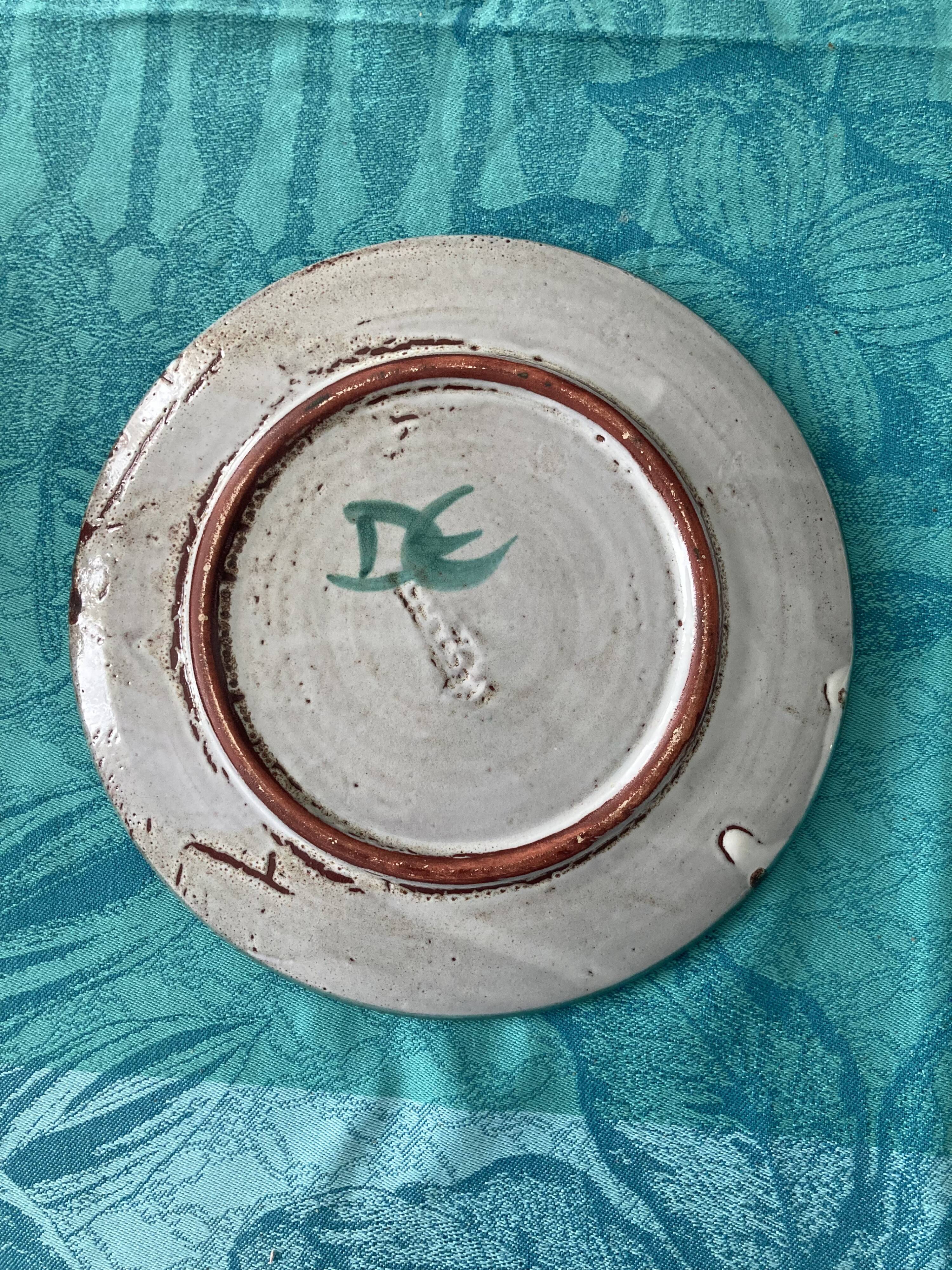Ceramic plate with thistles - Etienne Daniel, Vallauris, 1960s-70s