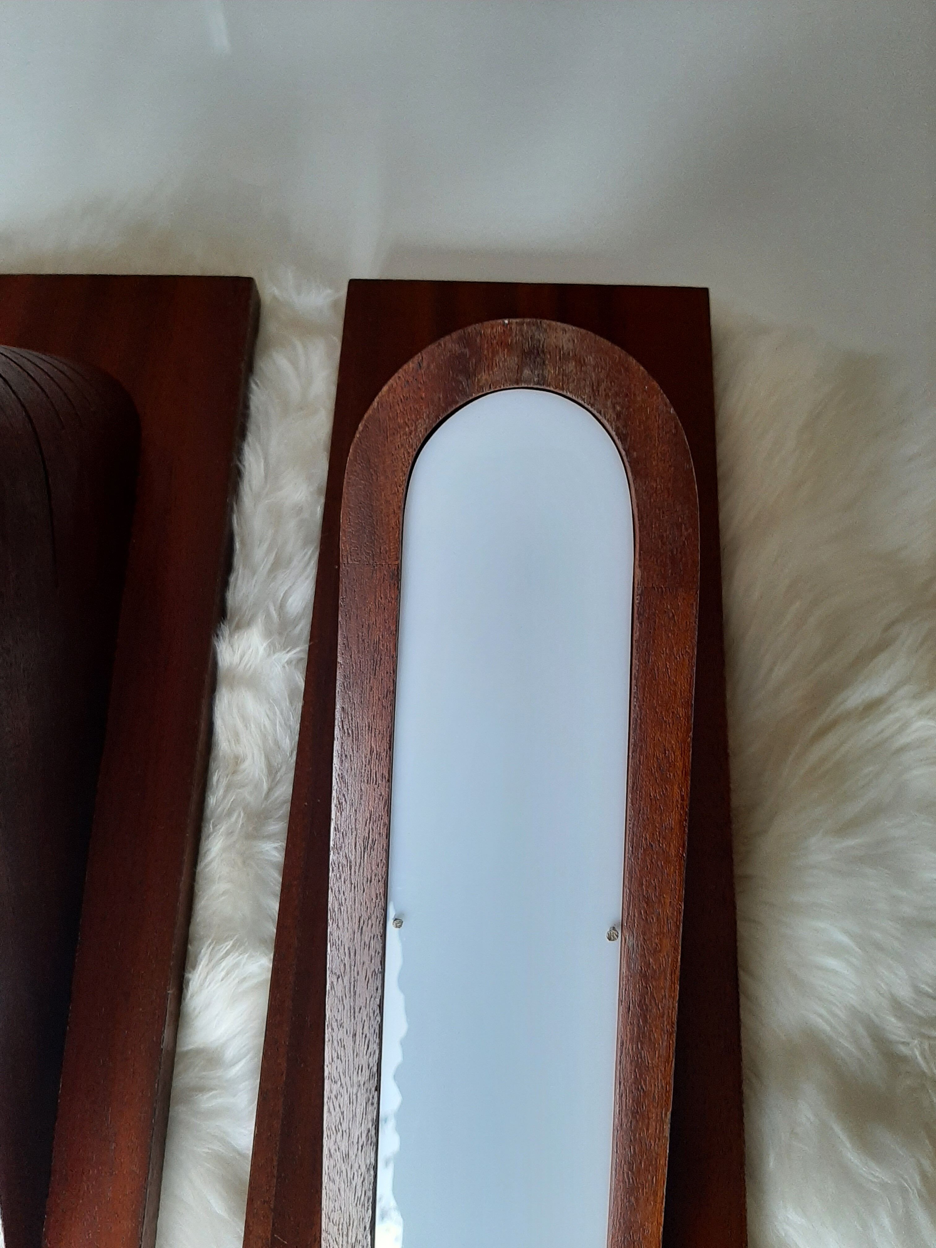 Pair of Scandinavian wood and plexiglass lamps