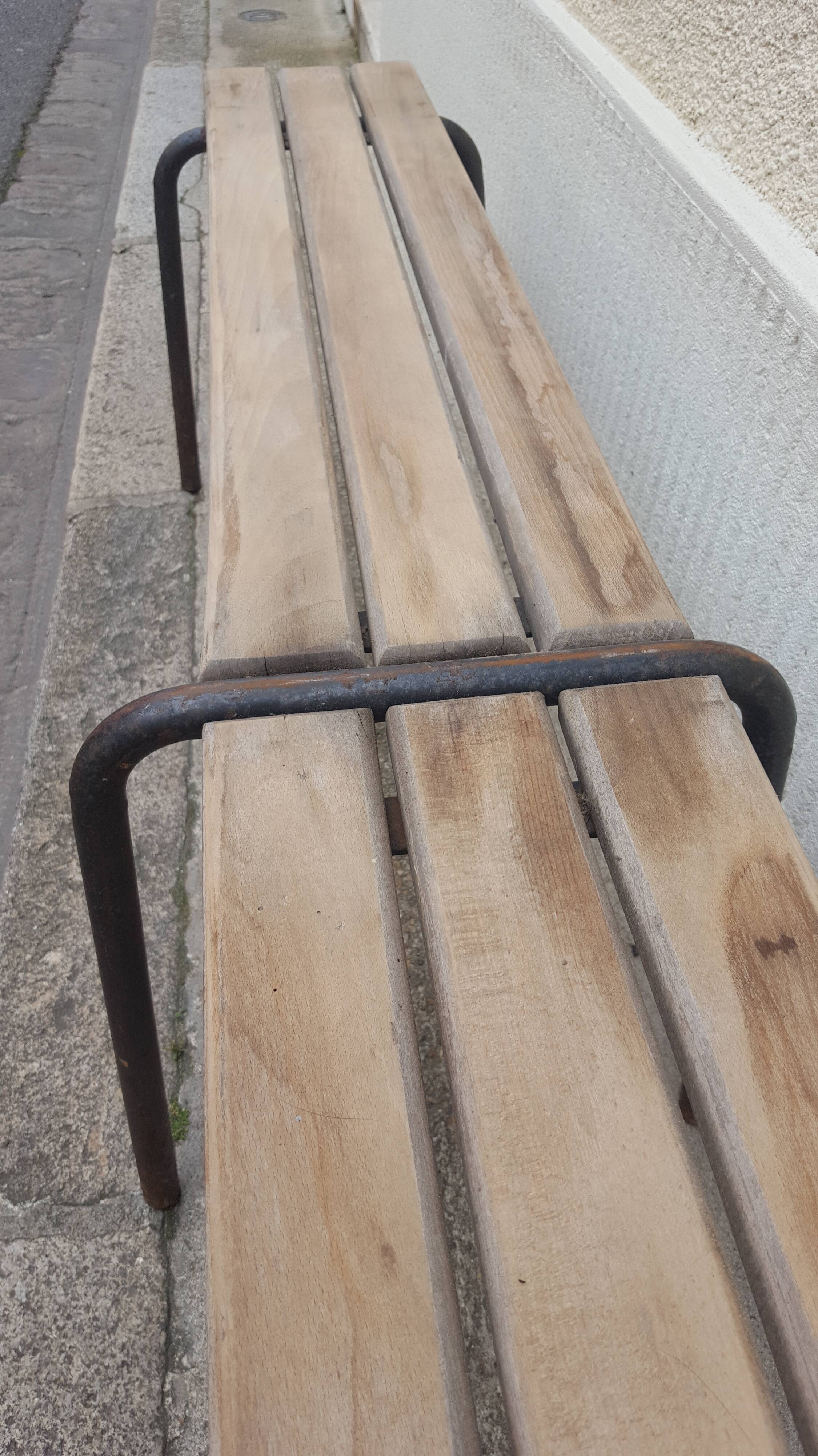 Wooden and vintage metal school bench