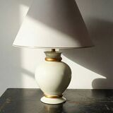 Lampe vintage faïence craquelée blanc crème Le Dauphin années 60-70 Panama