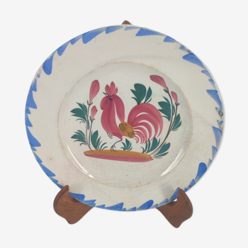 Assiette ancienne faïence vintage décor oiseau coq céramique française