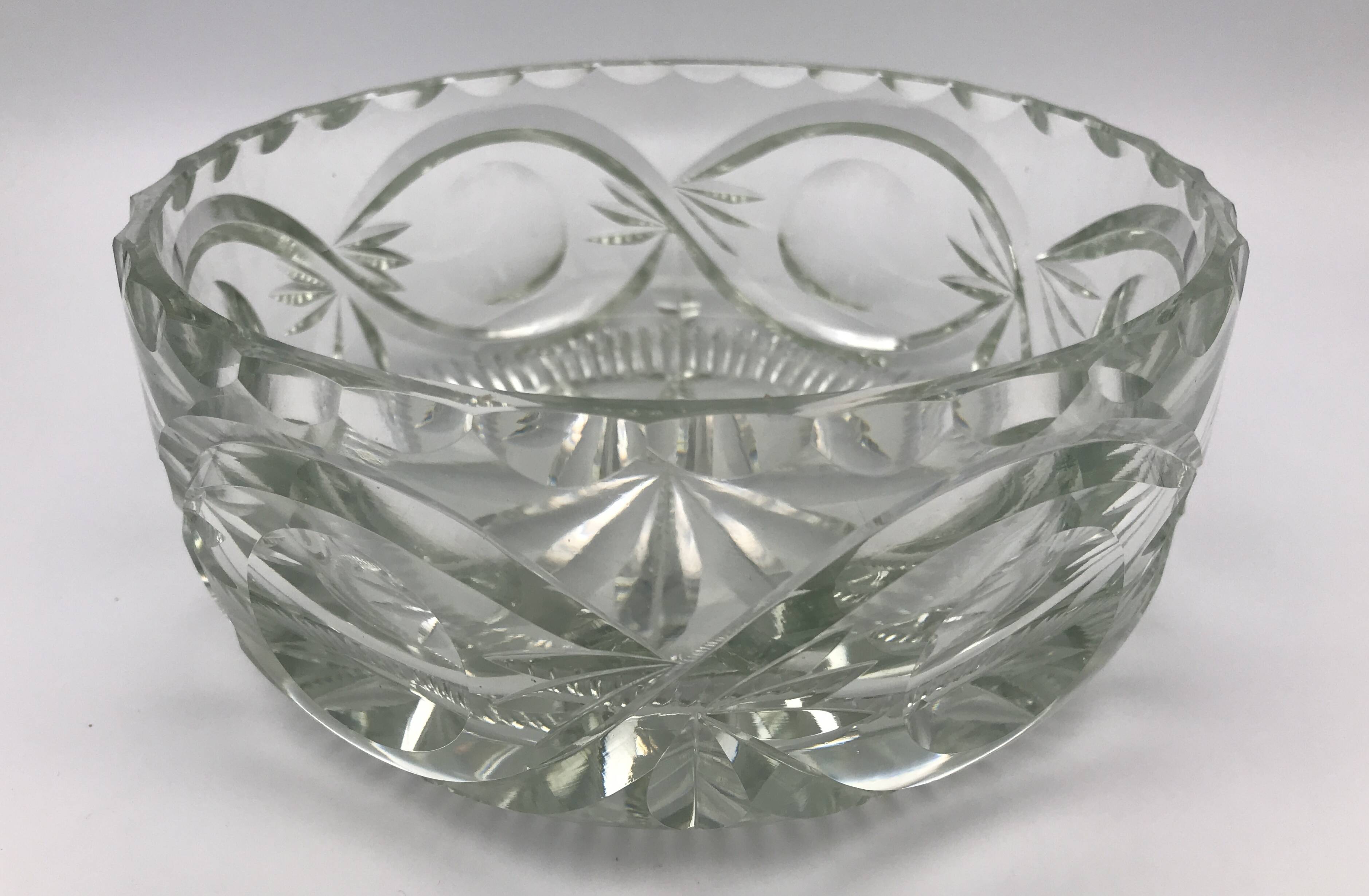 FRUIT CUTTER, SALAD BOWL in Solid CRYSTAL decorated with Hand-Cut PATTERNS