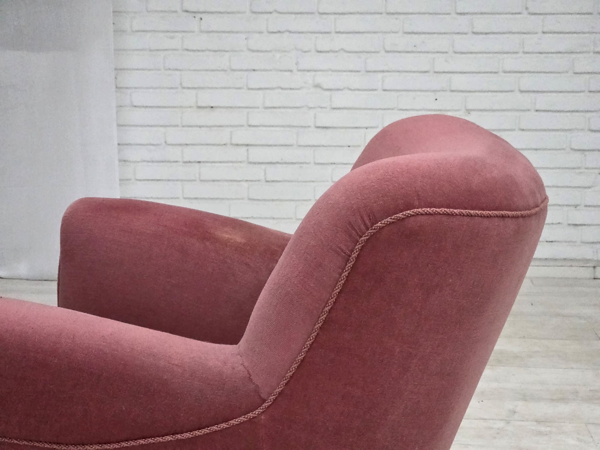 1960s, Danish relax armchair, furniture velour, oak wood.