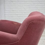 1960s, Danish relax armchair, furniture velour, oak wood.