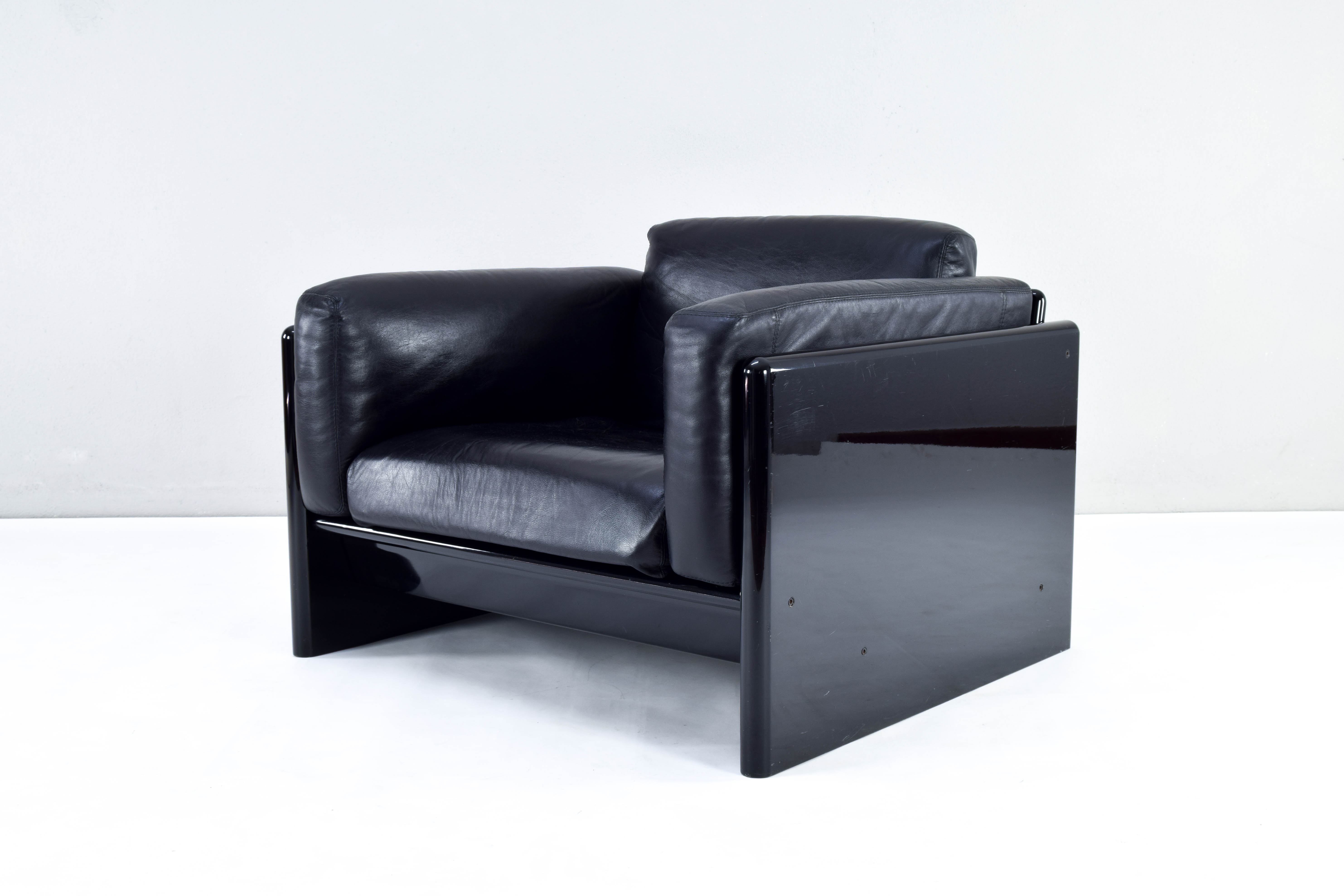 Black Leather Simone Armchair by Ufficio Progetti Gavina for Simon International
