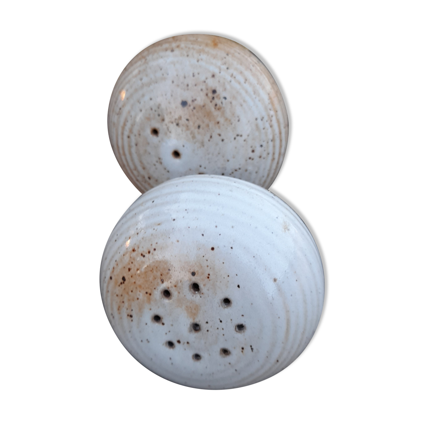 round salt and pepper shaker signed Grés du Marais, France, 60s