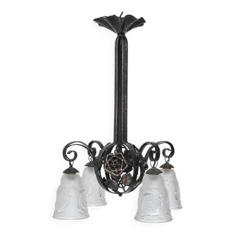 Art Deco wrought iron chandelier