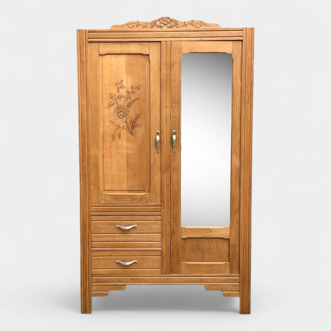 Parisian art deco hotel wardrobe in solid raw oak 1930