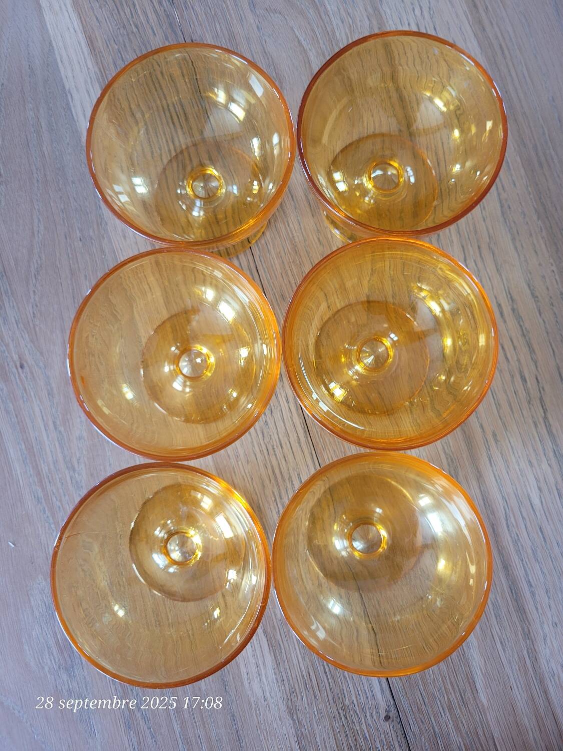 6 orange glass ice cream cups