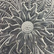 Circular Art Deco glass dish signed Lorrain, solid silver neck brace
