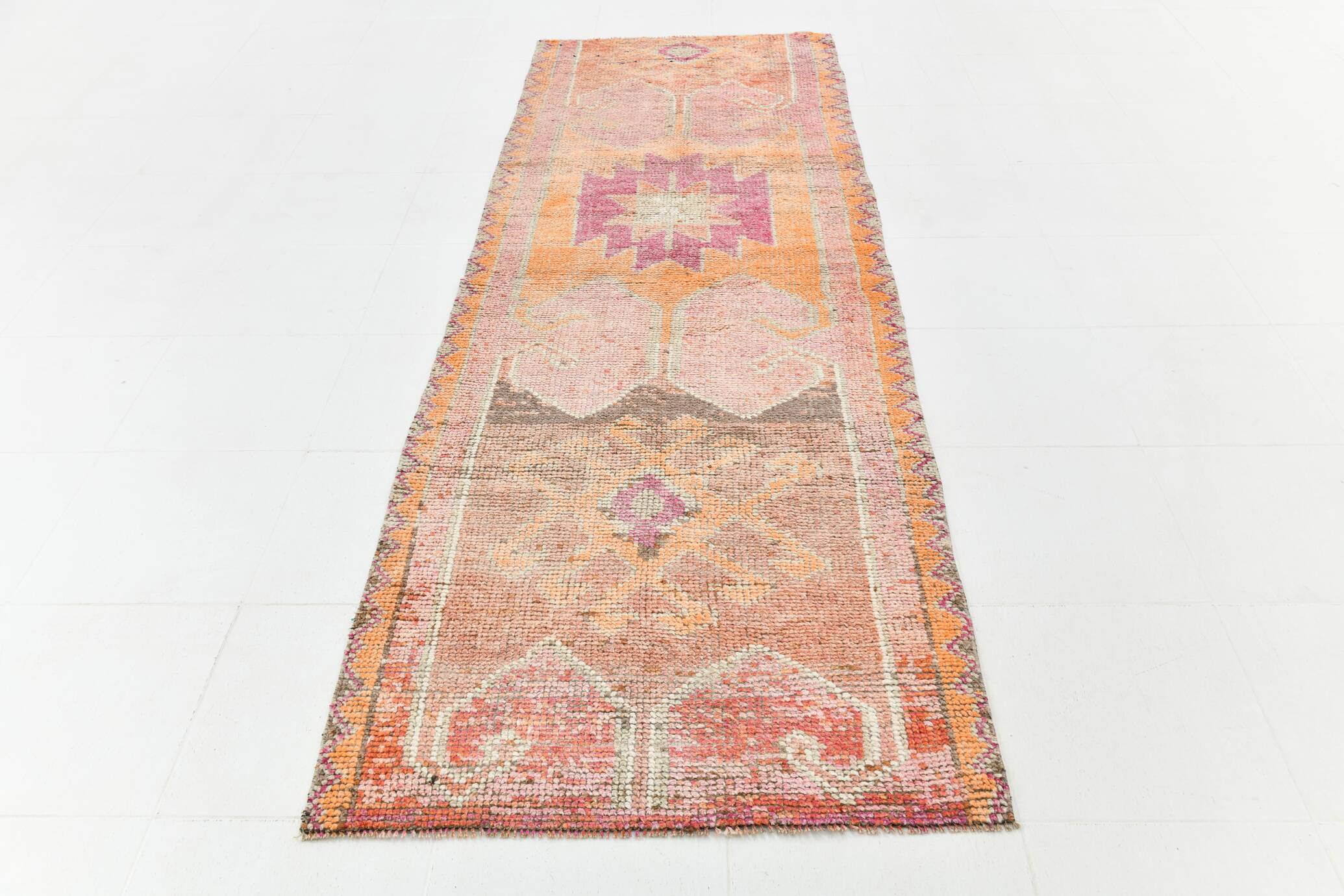 Pink & Orange Oriental Vintage Runner Rug, 101x301Cm